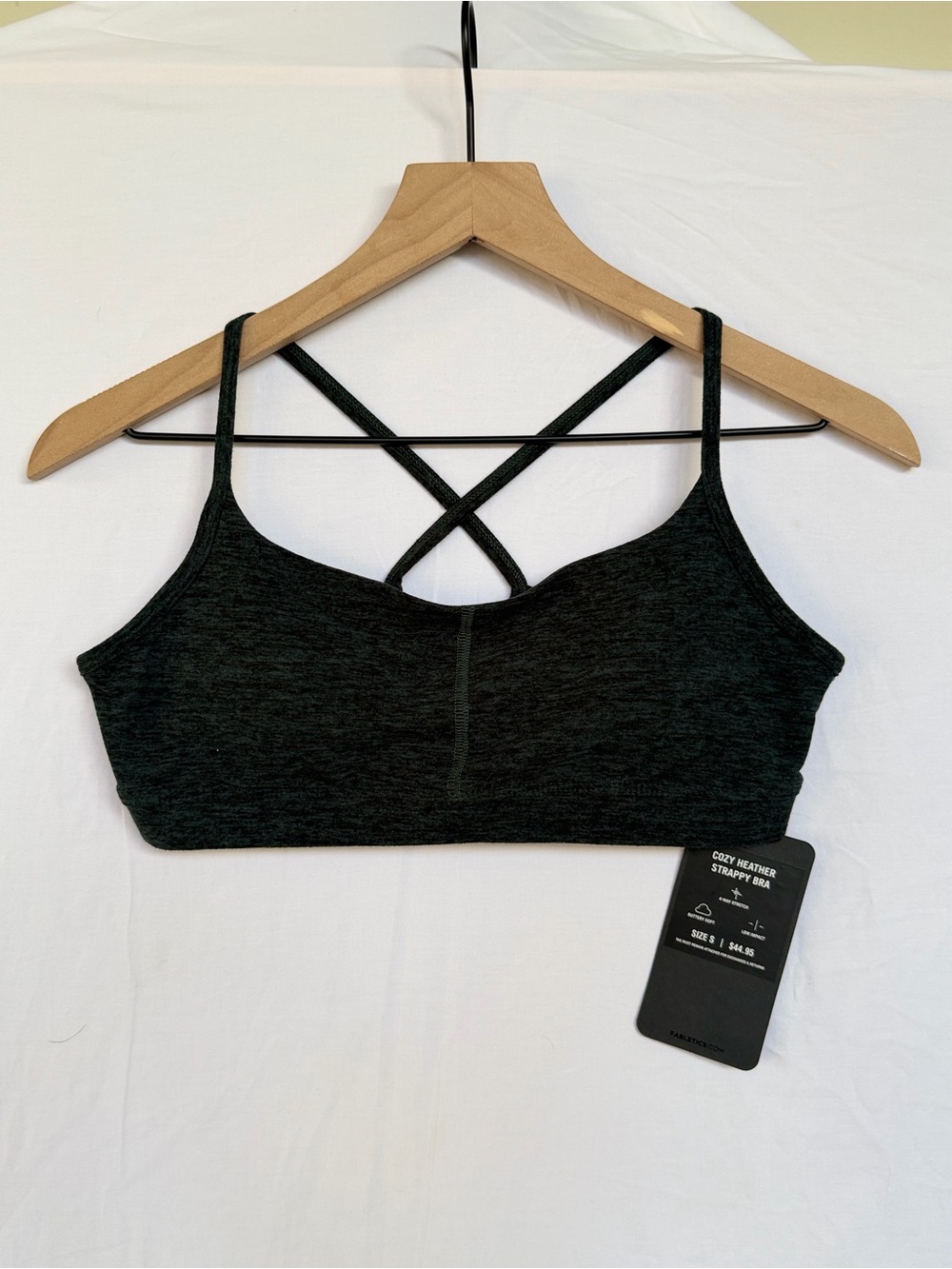 Fabletics Cozy Heather Strappy Bra Green NWT Size S Low Impact
